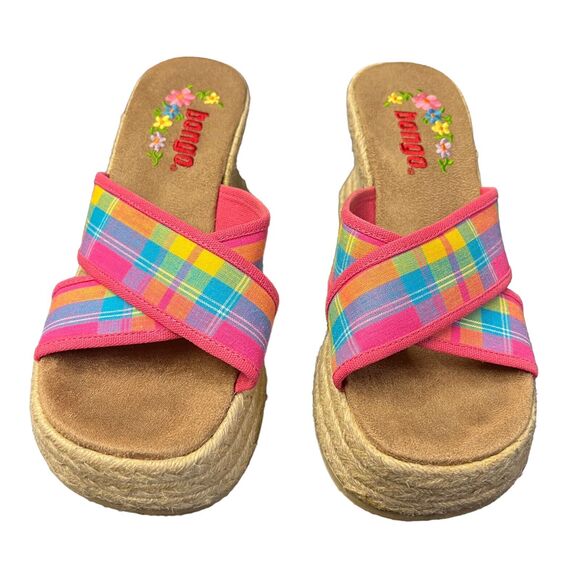 Y2K‎ Bongo Pink Plaid Wedge Sandals 7m - Picture 2 of 8